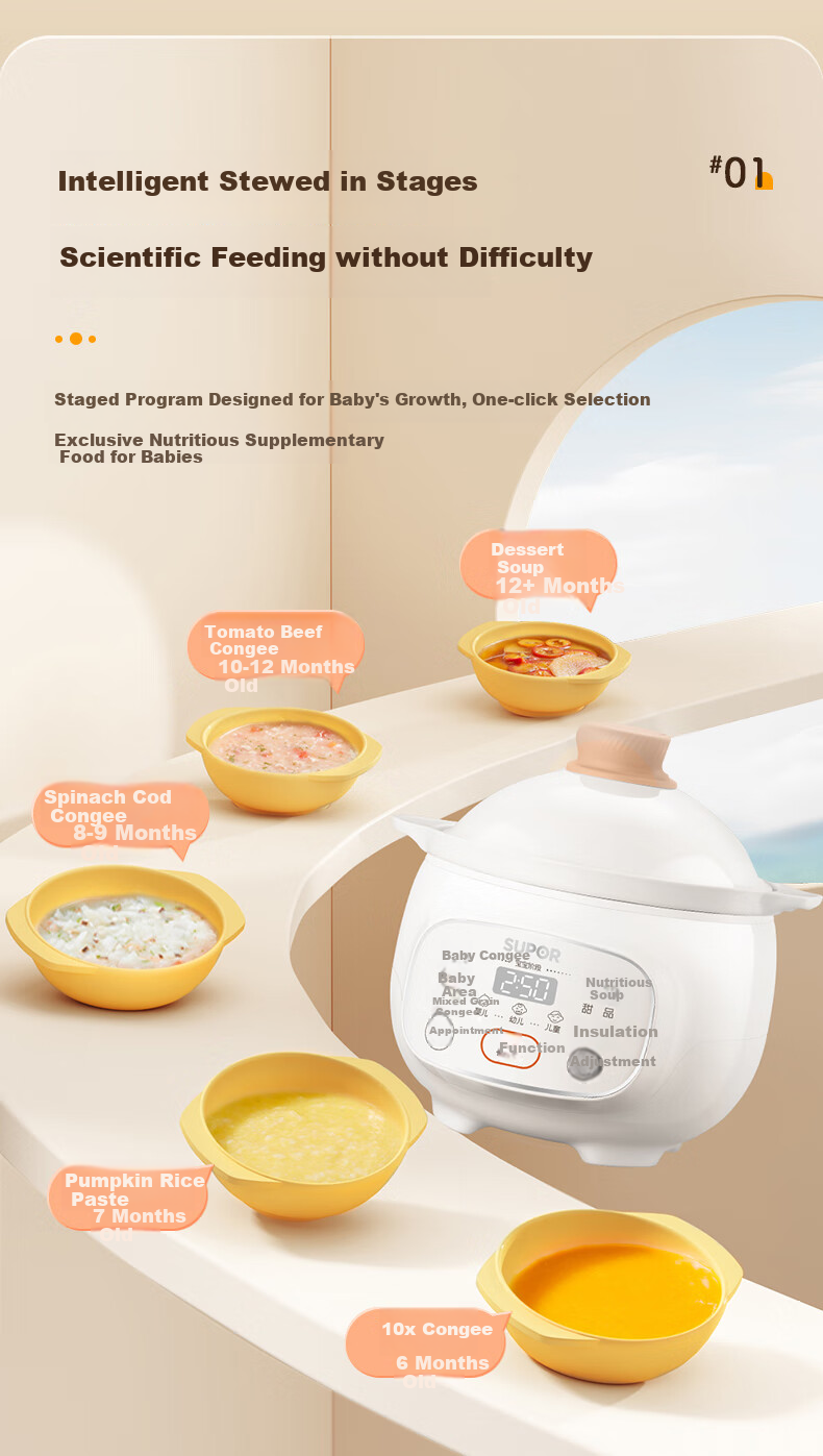 SUPOR Baby Food Cooker, Infant Electric Stew Pot for Different Age Groups, Food Processor, Rice And Oil Cooking Pot BB07 5