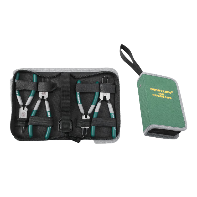 BERRYLION Japanese Style Snap Ring Pliers Set, Circlip Pliers, Opening and Expanding Spring Retaining Ring Pliers, 5-Inch 4-Piece Household Kit with Tool Bag
