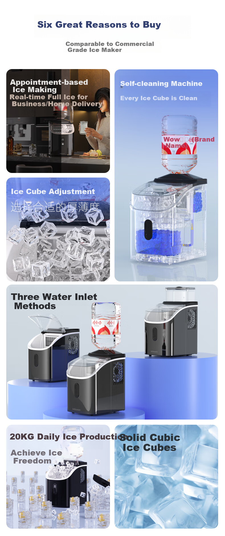 Hicon Ice Maker, Home Small Cube Ice Machine, Automatic Ice Cube Making, Antibacterial Timer, Stainless Steel Ice Maker 2