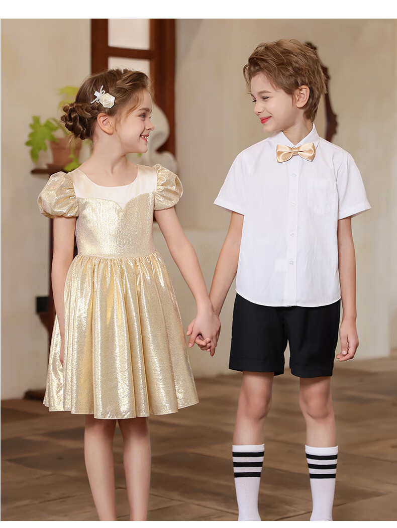 Yinuofang Children's Dress Princess Gown Spring Summer Champagne Piano Performance Birthday Dress Size 150 2