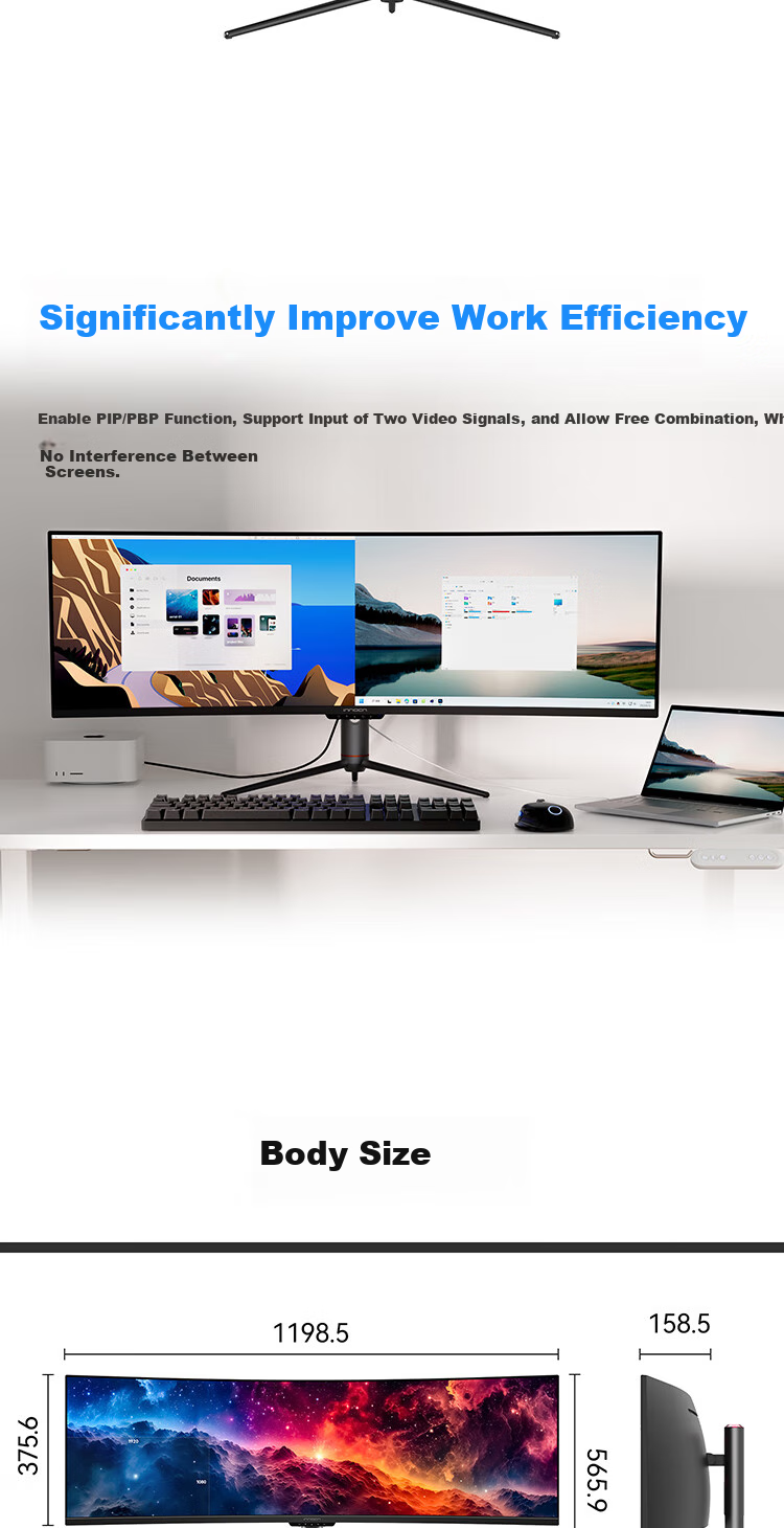Inno&cn 49-Inch Ultra-Quality Ultrawide Monitor with Built-In Speakers, Smart Split-Screen, 32:9 Giant Screen, Surround Sound, Gaming And Office Use, Stock Trading, Compatible with Mac Mini, External Anti-Blue Light Computer Monitor 49C1R 3