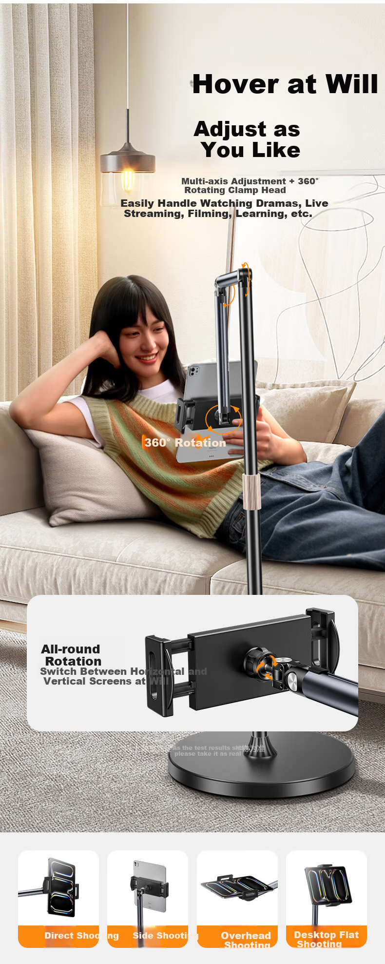Pisen Tablet Stand Floor IPad Stand 2026 New Model Bedside TV Binge-Watching Online Class Live Streaming Overhead Shooting Arm Extendable Bedside Lazy Stand Phone Tablet Stand Two-In Floor 3