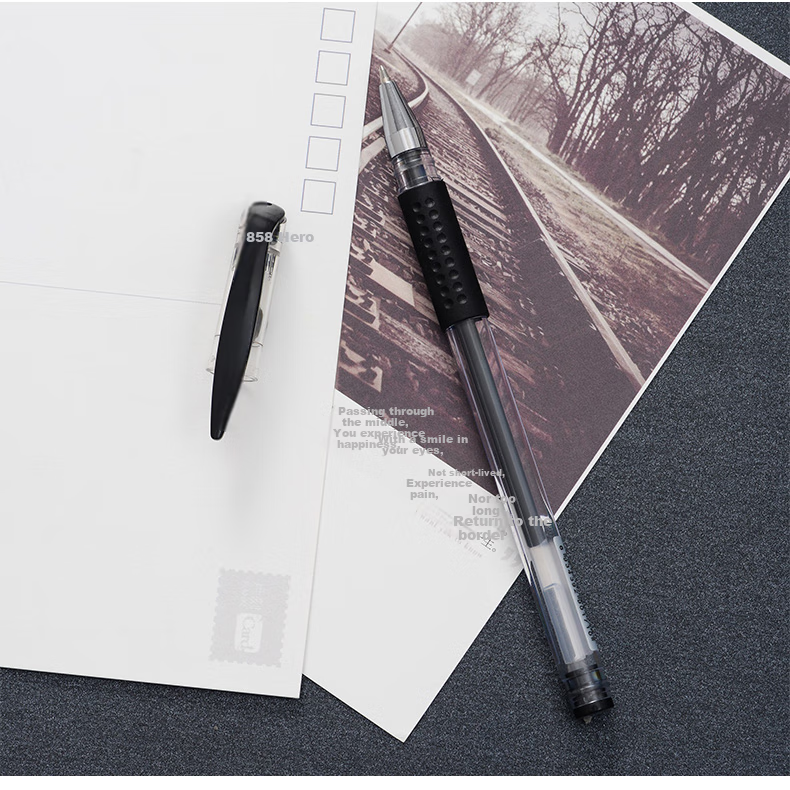 HERO Gel Pen, 858 Black Carbon Ink, Signature Pen, Student And Office Quick Writing, Pack of 12 7
