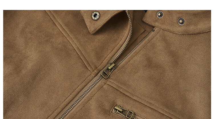 Dme [Wake Up Wild] Autumn Motorcycle Style Stand Collar Faux Suede with Split Line Elastic Hem Jacket for Women, Short Style 15