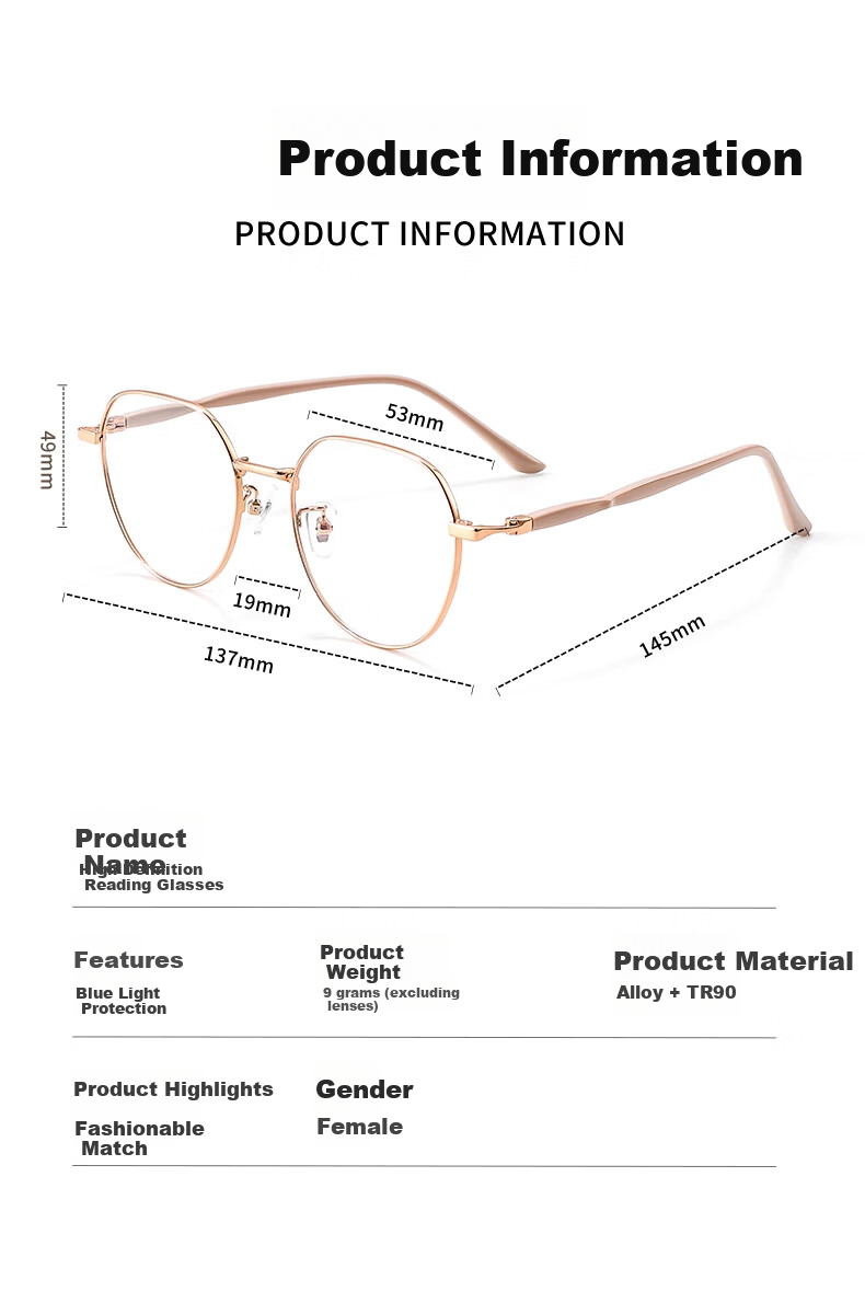 GOGOSOON Anti-Blue Light Reading Glasses for Women, High-End Elegant HD Presbyopic Glasses for Middle-Aged And Elderly, Ultra-Light Fashionable Imported Reading Glasses 16