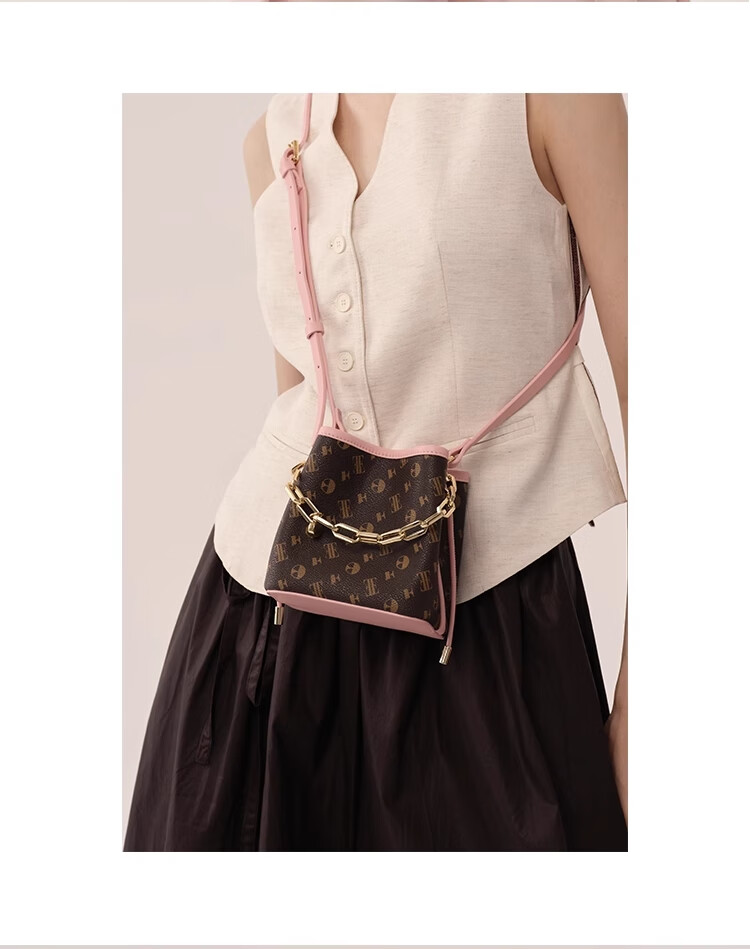 ELLE Women's Handbag New Style, Floral Chain Bucket Bag, Lucky Money Bag, Key Crossbody Bag, Birthday Gift, 24449 Brow 3