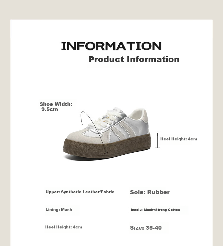 ZHR Dexun Women's Lace-Trimmed Thick-Soled Heightening Casual Shoes, Versatile Sports Shoes for Women, KS63, Silver, Size 40 4