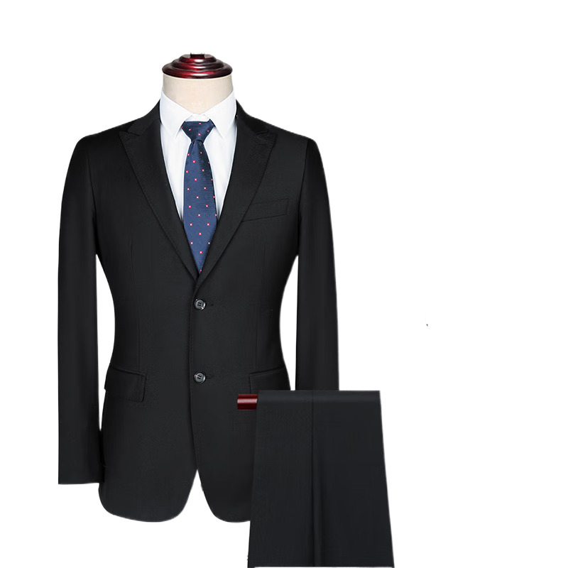 ROMON Men's Suit Set, Small Suit Jacket, Professional Formal Wear, Slim Fit Casual Groomsman Suit, Navy Blue 6XL