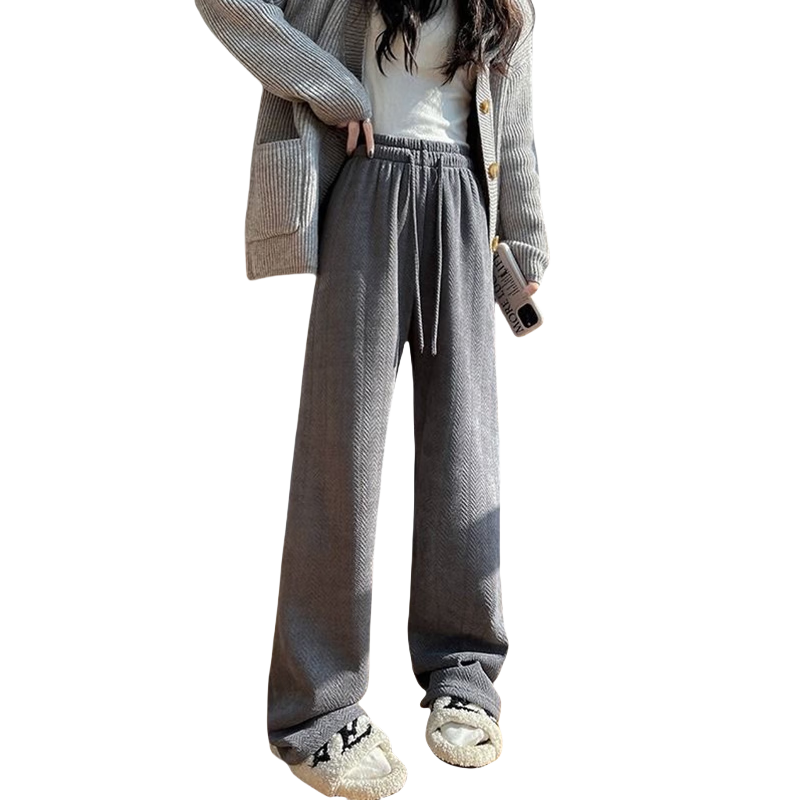 LangSha Herringbone Wide-Leg Pants for Women Autumn 2025 New High-Waist Draped Straight-Leg Slim Chenille Knit Casual Trousers