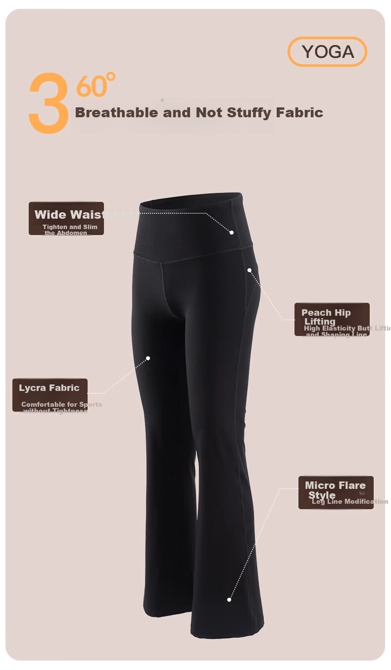 ACKDCS Black Yoga Pants for Women, Summer High-Waisted Butt-Lifting Slimming High-Elastic Tight-Fitting Pants for Outdoor Wear, Fitness Bare-Feel Sports Flared Pants 3