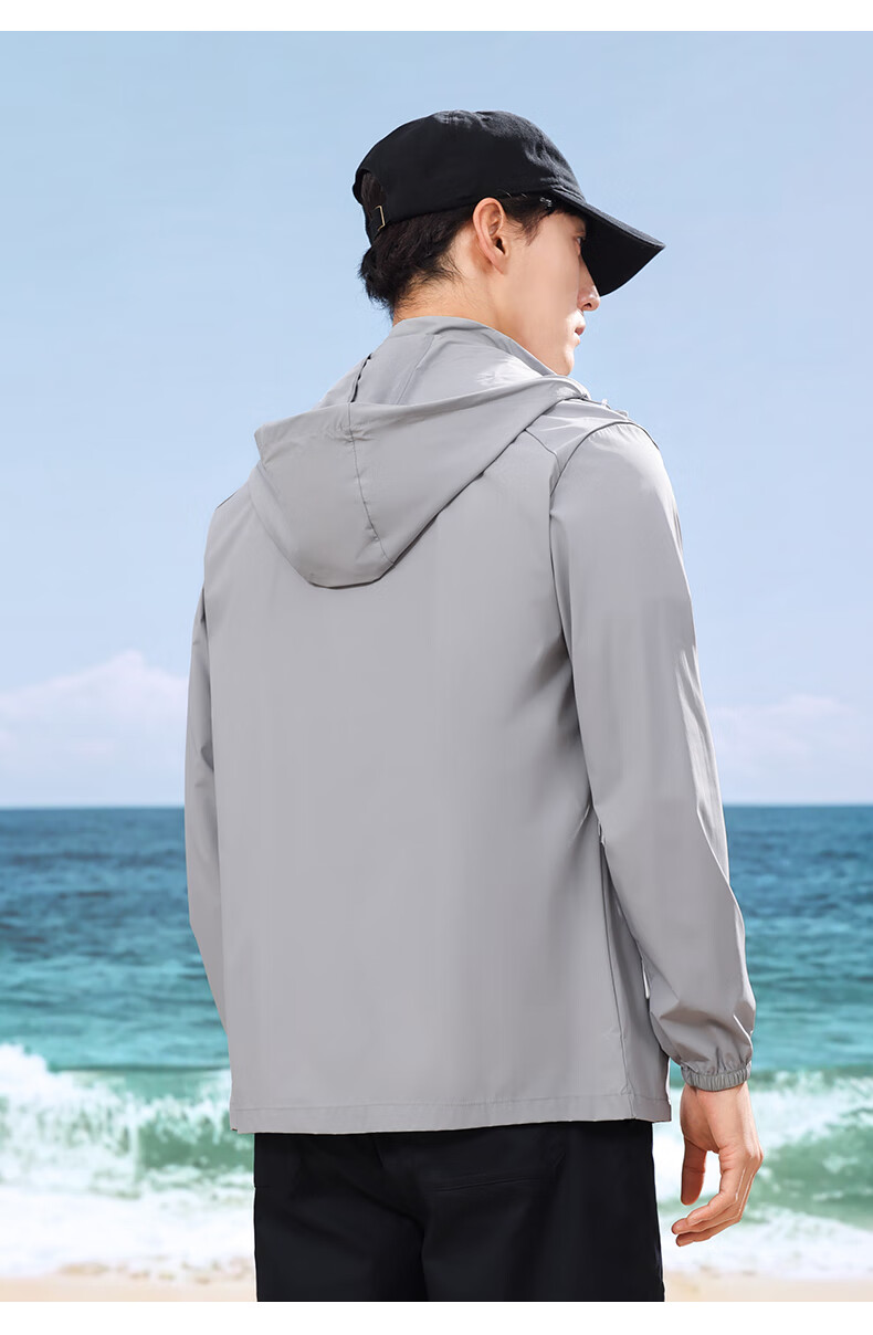ROMON Men's Sunscreen Jacket Ice Silk Cooling Detachable Hood Lightweight Breathable Outdoor Casual Coat 5088A 16