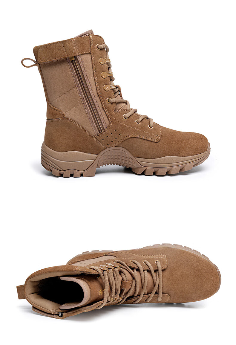 Golden Monkey Men's Outdoor Training Yellow Boots High-top Hiking Shoes Puncture-resistant Desert Boots QJ815B3 Brown Size 38 2