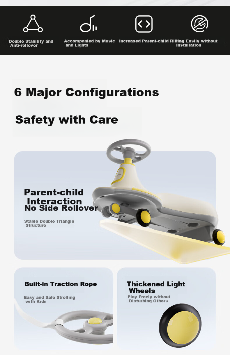 Beiboshi Baby Box Twist Car for Ages 1-3 Anti-Rollover Toddler Children's Scooter, Light-Up Model, First Birthday Gift 2