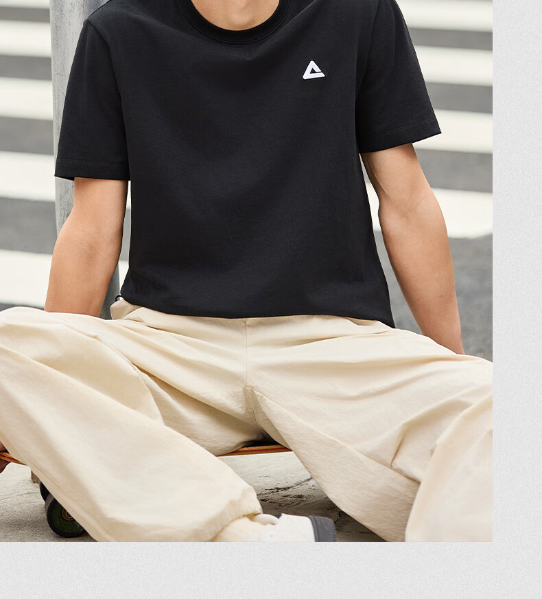 PEAK Men's Summer Short Sleeve Pure Cotton Casual Loose Breathable Outdoor Xinjiang Cotton Sports Base T-Shirt DF652430 52