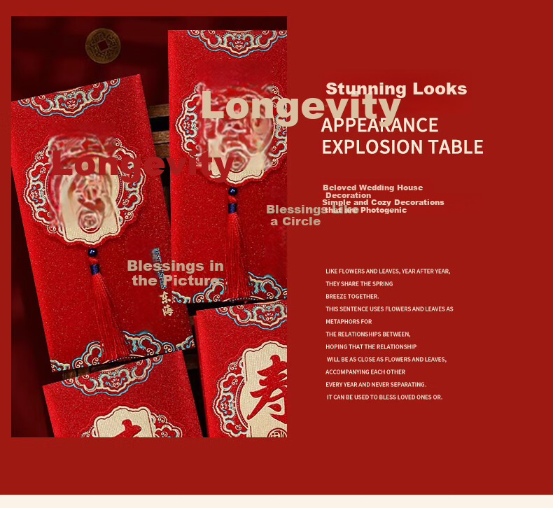 Mengqiao Ten Thousand Yuan Red Envelope Large Size, 2 Pieces, for Elderly's Longevity Celebration And Birthday Gift Money Envelope, Festive Red Packet, Auspicious Longevity Style Gift 3