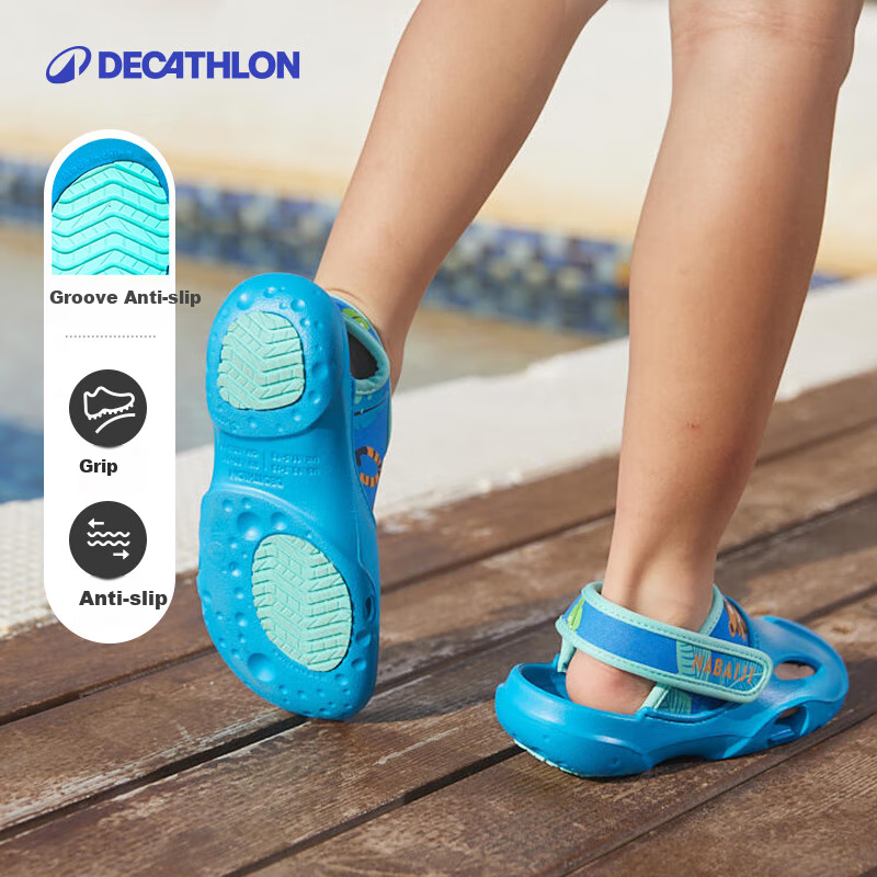DECATHLON Children's Sandals, Big Kids' Baby Princess Pool Shoes, IVL4 Light Blue Little Tiger, Size 28/29-4463426