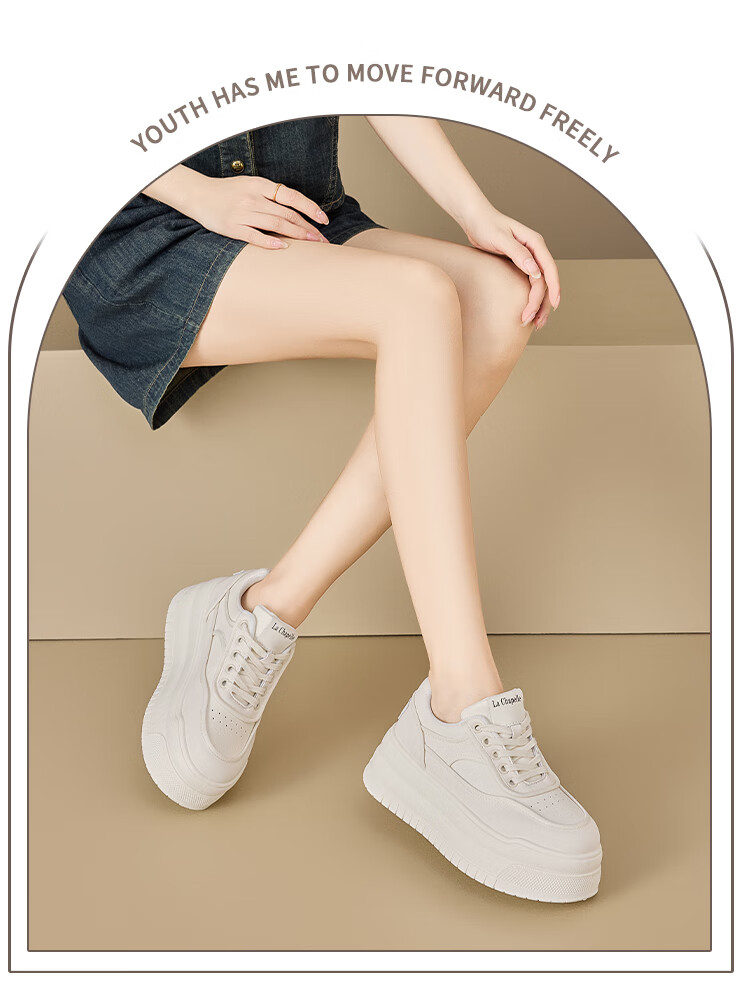 La Chapelle Women's Thick Sole White Sneakers Autumn Winter New Lightweight Height Increasing Sports Shoes Student Casual Skate Shoes Black 37 5