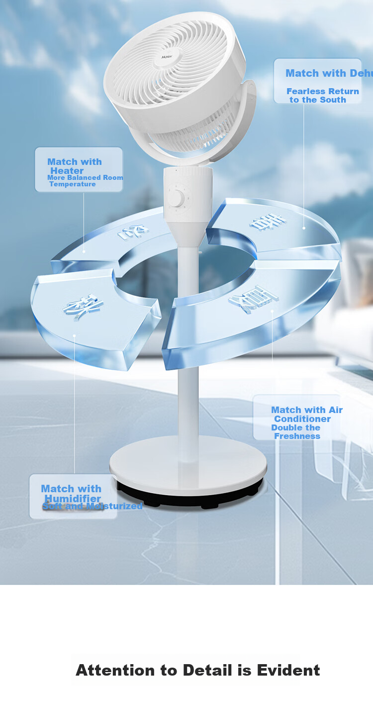 Haier [3D Oscillating] Air Circulator Fan, Home Bedroom Quiet Electric Fan with 3D Oscillation, Powerful Floor Fan, Desktop Whole-House Circulation Fan, Energy-Saving Air Conditioner Fan HFX-J00 10