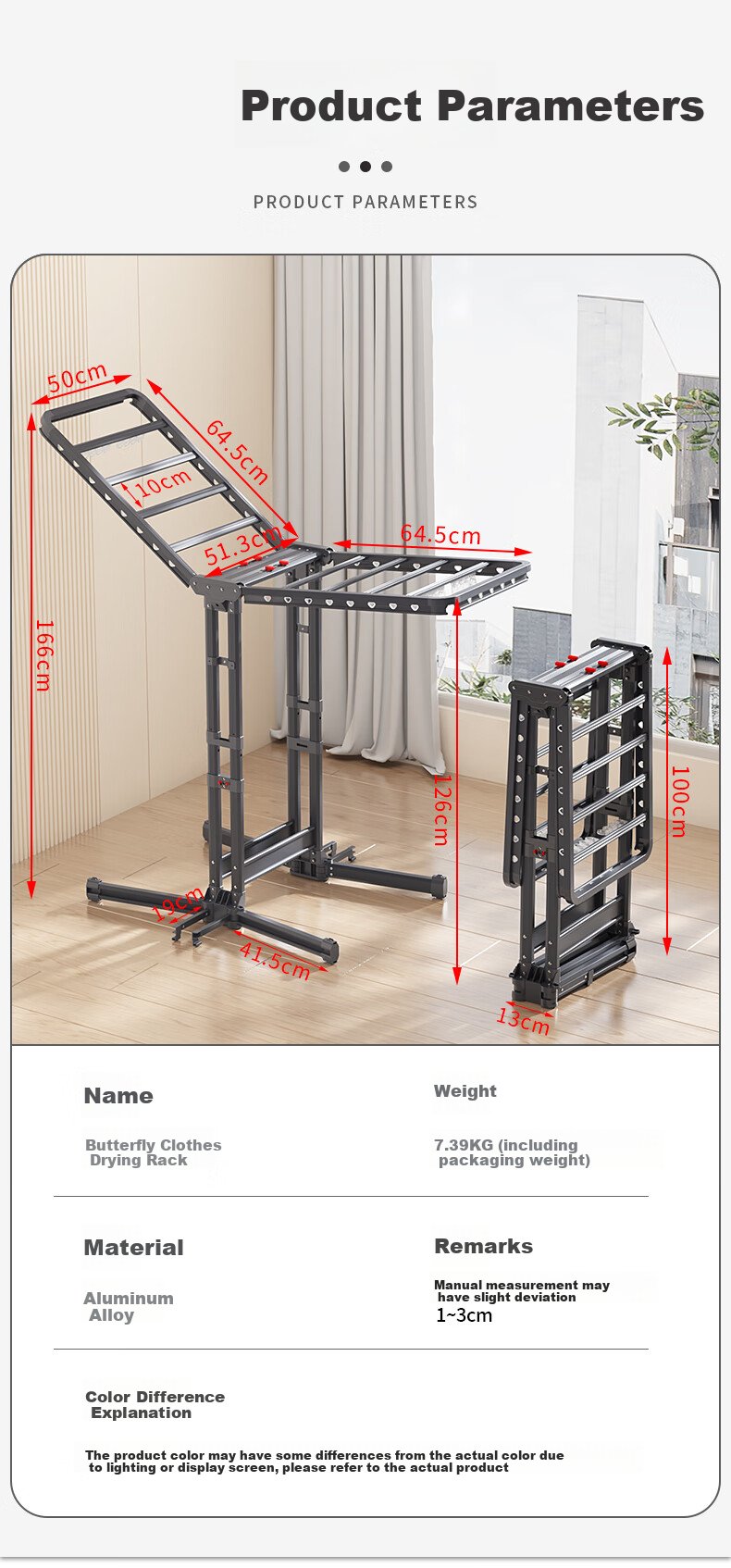 HKG Aluminum Alloy Wing-Shaped Folding Clothes Drying Rack with Adjustable Height for Balcony, Laundry Room, Indoor And Outdoor Use, Thickened And Reinforced 13