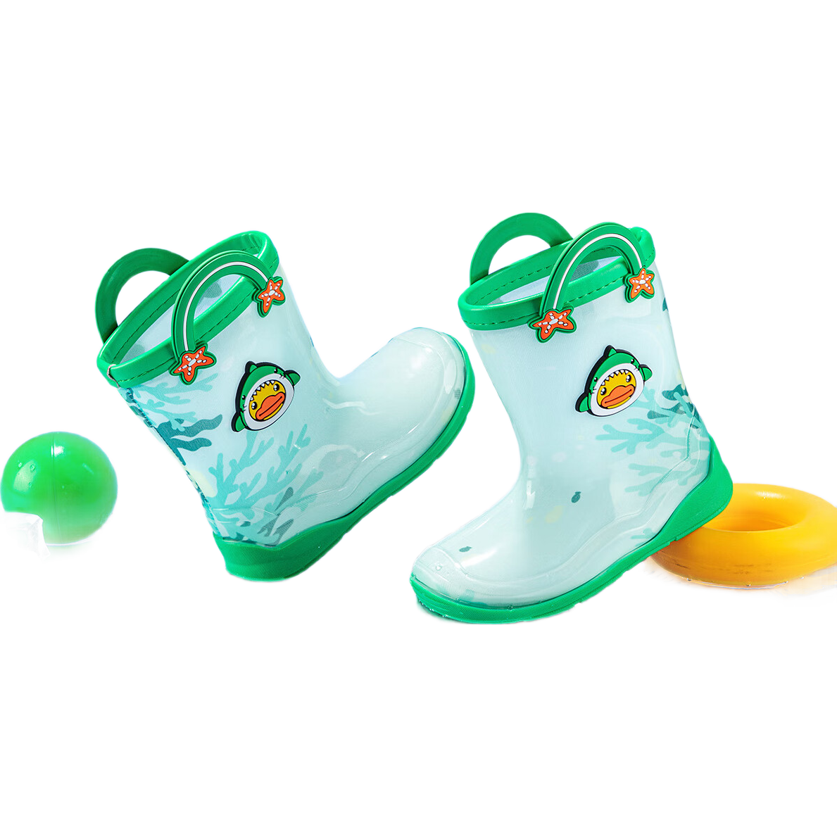 B.Duck Kids Yellow Duck Children's Rain Shoes Girls Cartoon Waterproof Water Shoes Boys Waterproof Rubber Shoes Baby Rain Boots 5913 Green Size 30