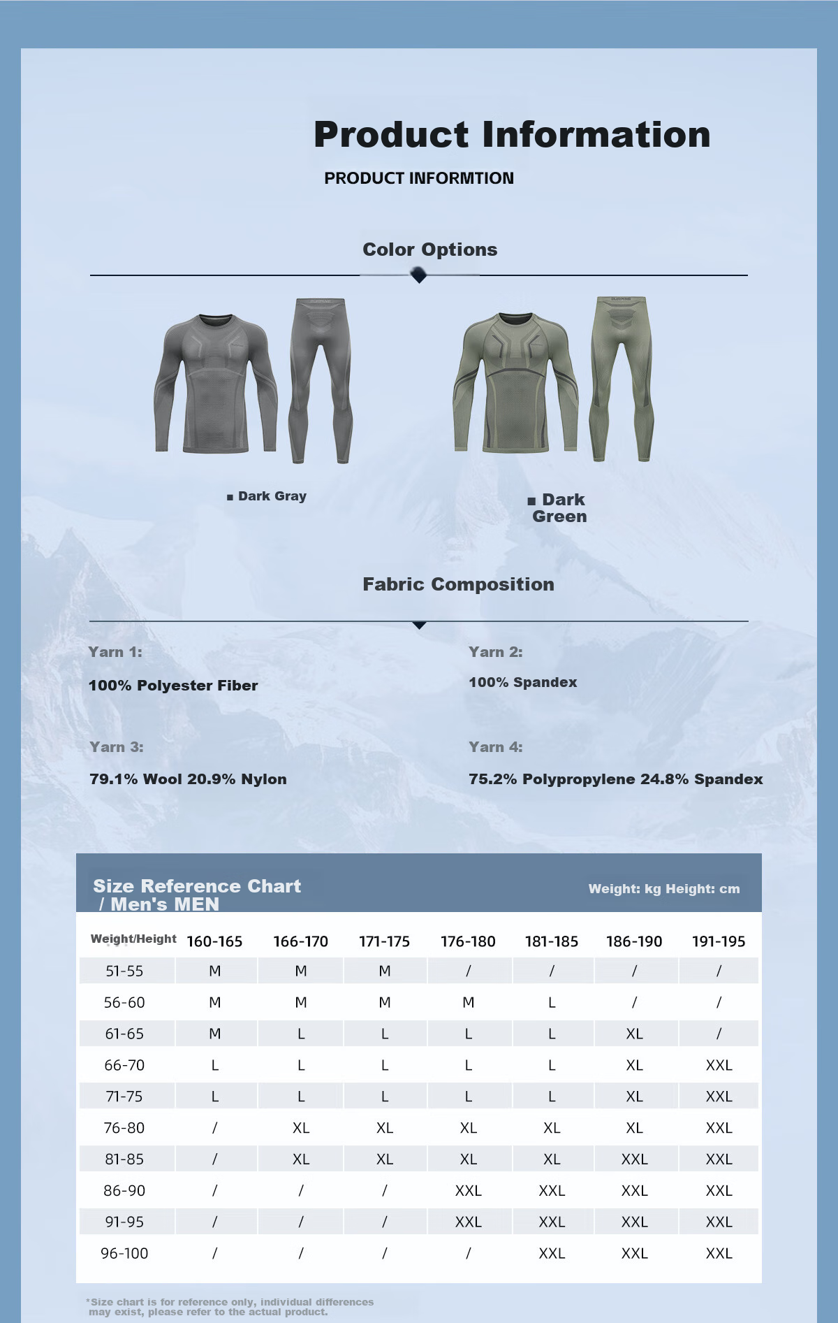 SURPINE Yuxue Series Merino Wool Ski Quick-Dry Shirt for Men, Antibacterial Moisture-Wicking Functional Underwear 6
