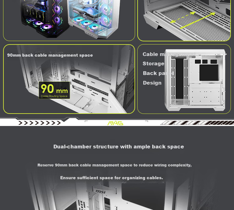 MSI Black Blade PLUS MAG PANO 100L PZ Panoramic View Computer Case (360mm Liquid Cooling/ATX Rear Mounting/Supports E-ATX Motherboard/Supports 50mm Graphics Card) 4