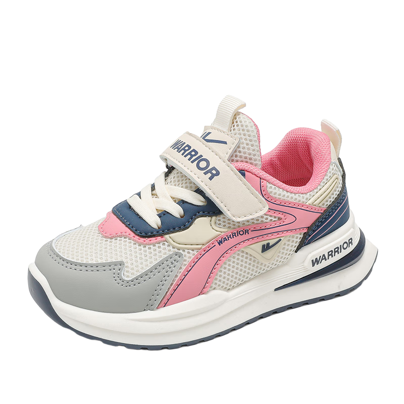 Warrior Girls' Spring and Autumn Mesh Breathable Sports Shoes Soft Sole Running Shoes WZ(CL)-1320 Beige Pink Dark Blue Size 37