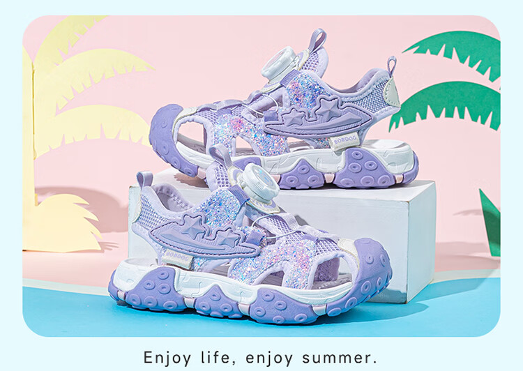 Babu Bean Girls' Summer Versatile Princess Closed-Toe Sandals Kids Candy Purple/Beige Size 29 105552025 5