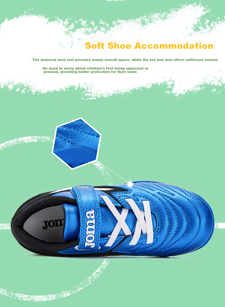 JOMA Velcro Children's Soccer Shoes with TF Turf Studs, Youth Elementary School Professional Competition Football Training Shoes, Blue And Black, Size 35 3