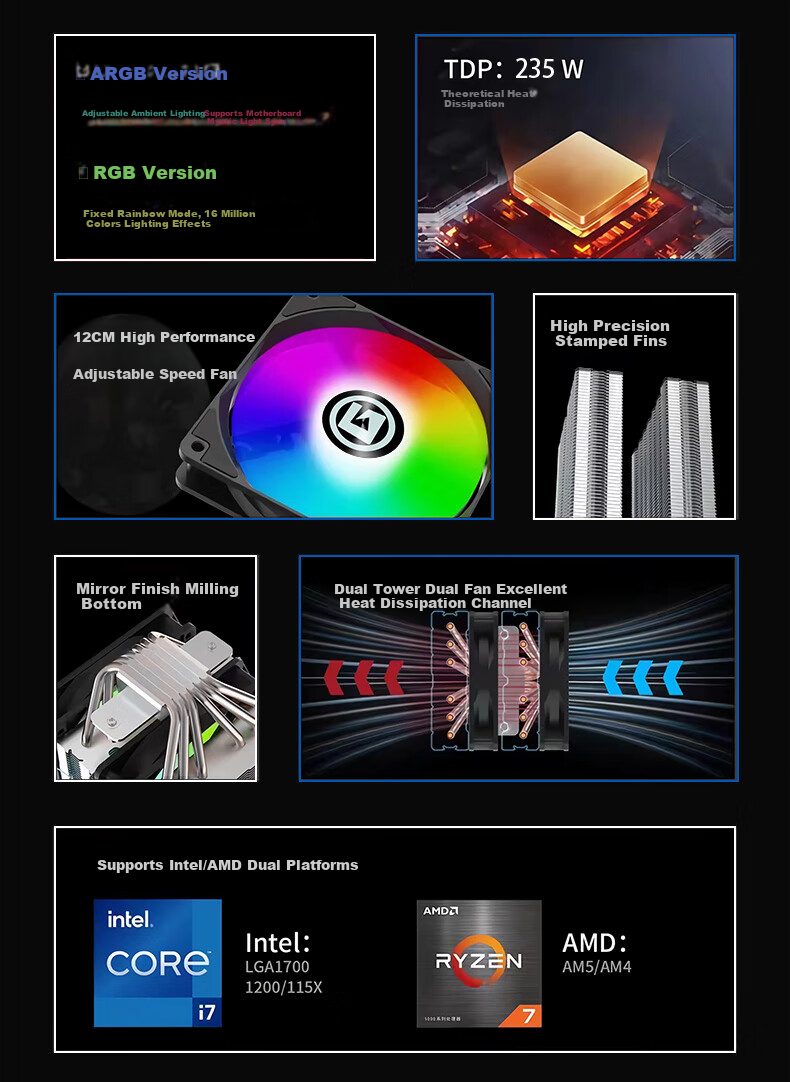 Apexgaming P6BG High-Performance 6-Heatpipe Direct-Contact Single Tower Cooler 3