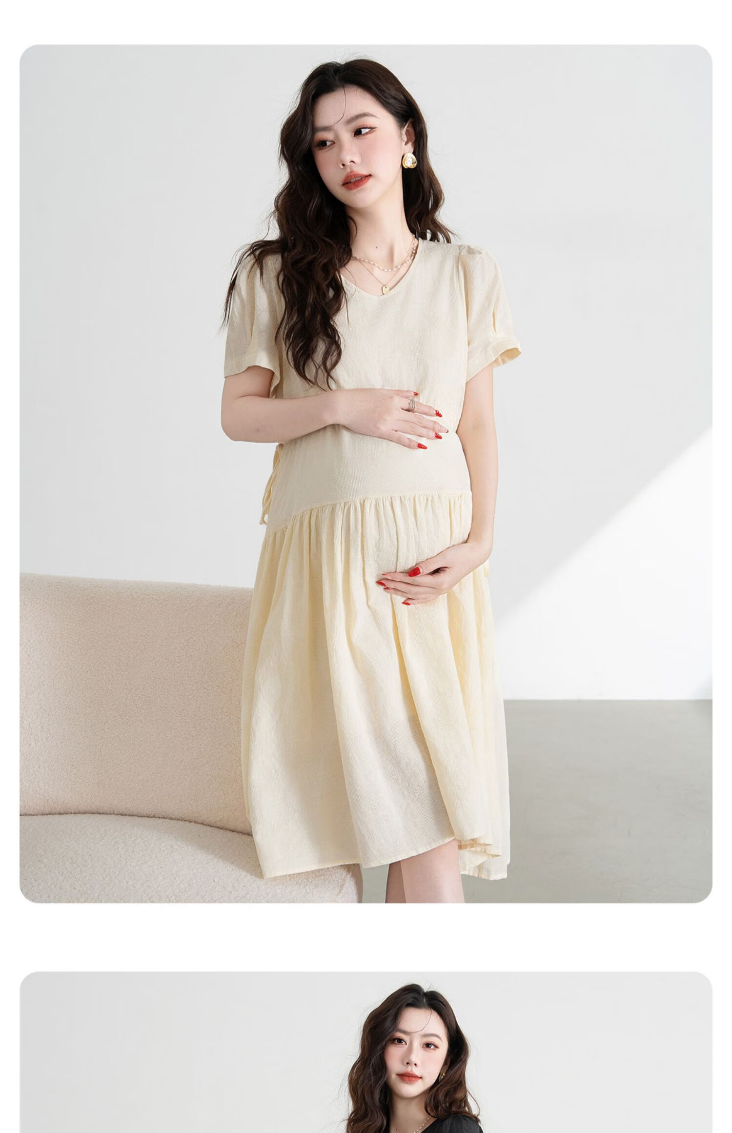 JOYNCLEON Maternity Dress Summer French Style Loose Black Long Dress Pregnancy Clothes Black XL Jly156790 13