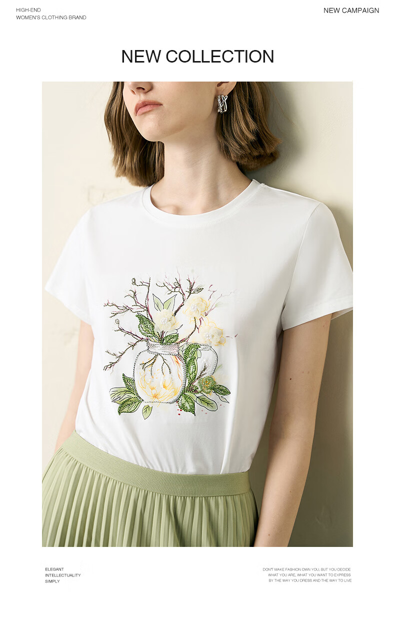 YANYEE Vintage Print Cotton Short Sleeve T-Shirt 2025 Spring Commuter Round Neck White Top for Women White 1 XL 9