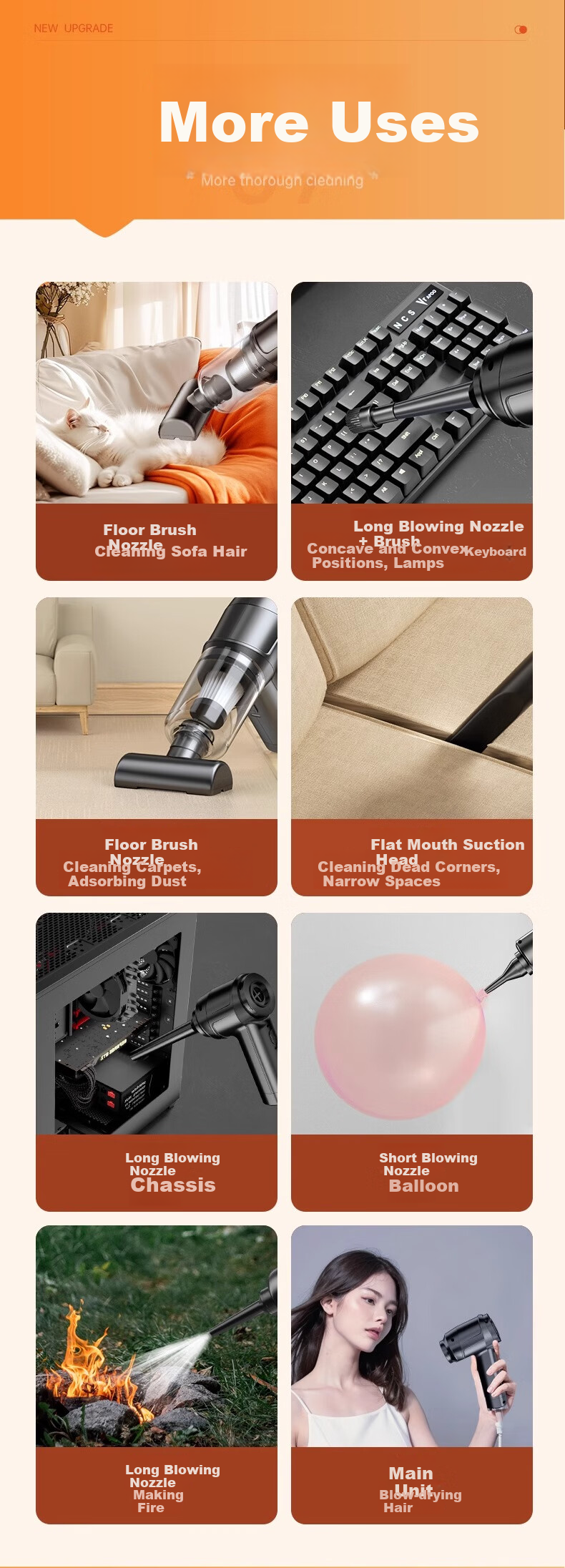 HELLOLEIBOO Handheld Car Vacuum Cleaner with Cordless Rechargeable Motor, Dual-Use for Suction And Blowing, High-Power for Home And Car Interior Use 11