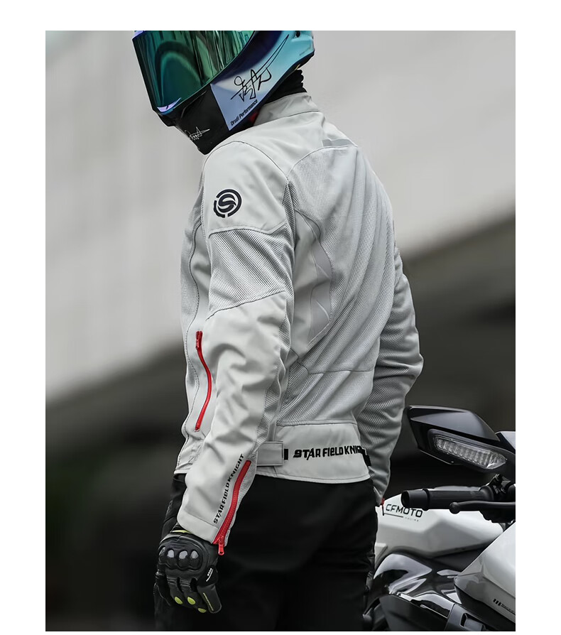 STAR FIELD KNIGHT Motorcycle Riding Jacket for Men, Summer Mesh Breathable Outdoor Motorbike Anti-Fall Top, Gray, Size L 9