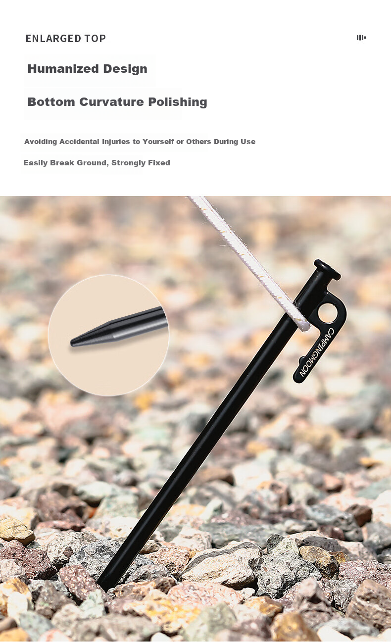 Campingmoon Ke Man Ground Stake Set, Ke Man Tent Stakes, Tarpaulin Ground Stakes, Windproof Ground Stakes, High Hardness Carbon Steel T20CM, 8 Pieces 4