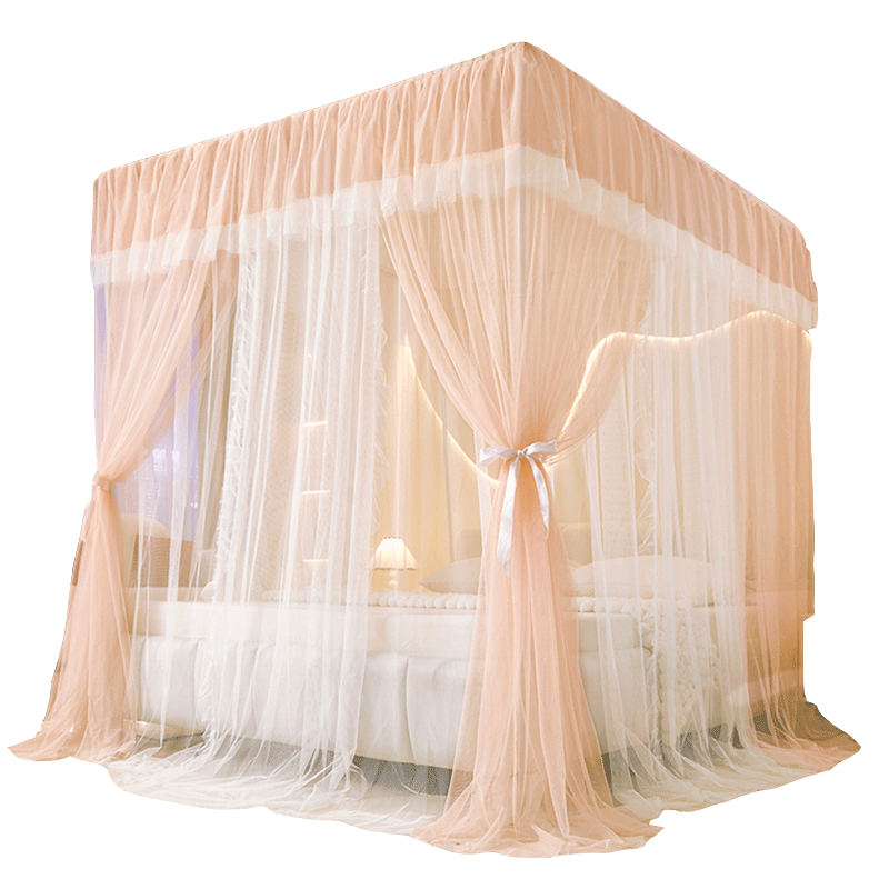 MINISO Three-Door Palace Floor Mosquito Net Detachable Painted Frame Thickened Dense Mesh for Home 1.5x2m Bed