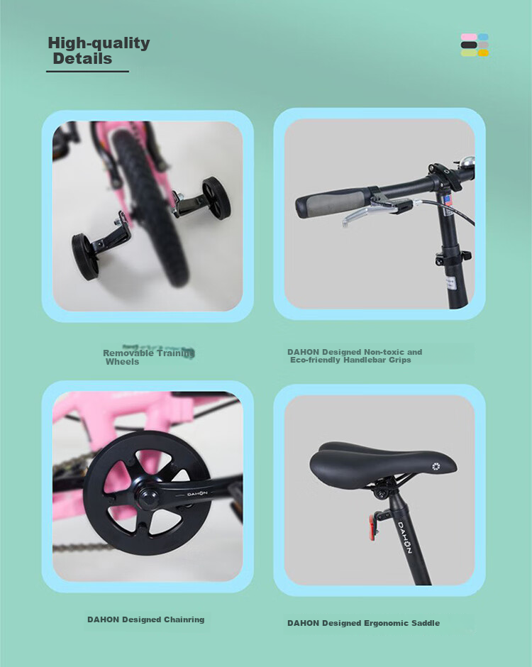 DAHON Children's Oversized Bike, 14-Inch Aluminum Alloy, for Boys And Girls Students, Small Wheels, KAA411, Gray-Black 8