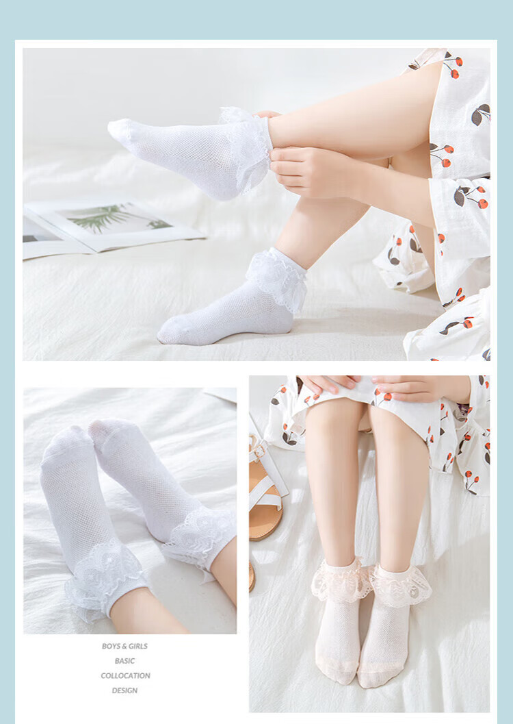 9i9 Children's Socks Girls Spring Autumn Lace Princess Socks Latin Dance Short Socks F21 Pink+White 4 Pairs S 9