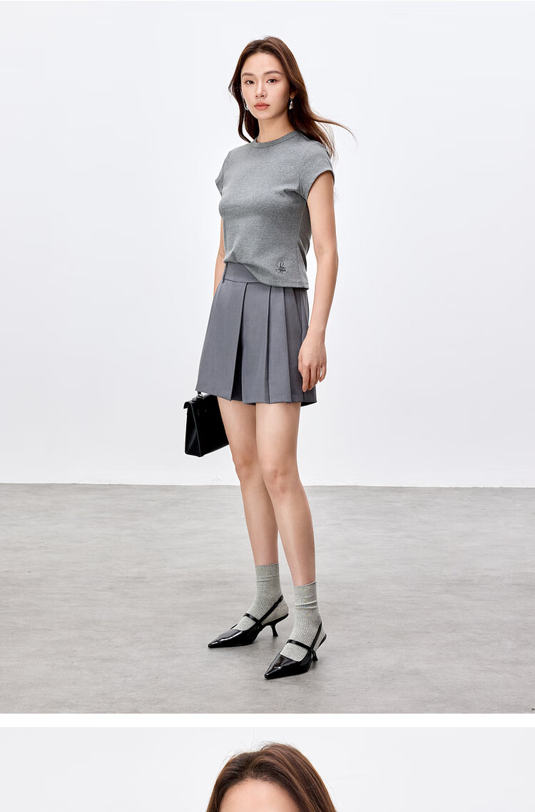 Sentubila Minimalist Commuter Short Sleeve T-Shirt Women Spring Slim Fit Knit Shirt Crop Top Dark Heather Gray XL 18