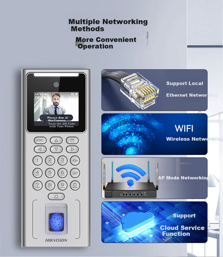 HIKVISION Attendance Machine And Access Control All-In WiFi Version, 2.4-Inch Facial Recognition And Fingerprint Smart Clock-In Device, Mask Detection, White Light Fill-In D14 PLUS 9