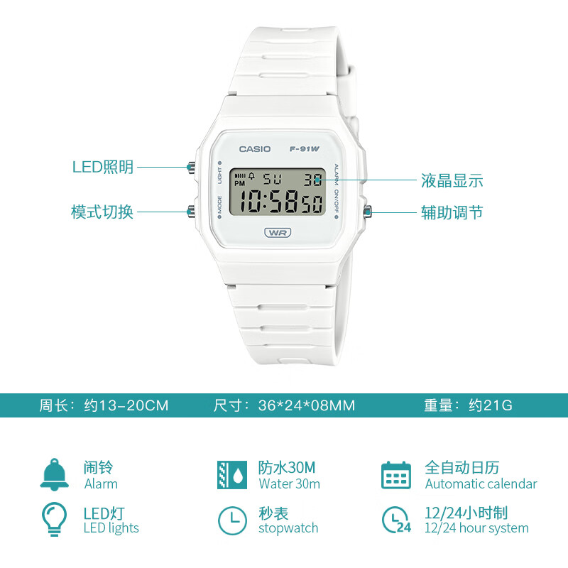 Casio Casio F-91W Watch for Men And Women, Retro Small Square Student Watch F-91WB