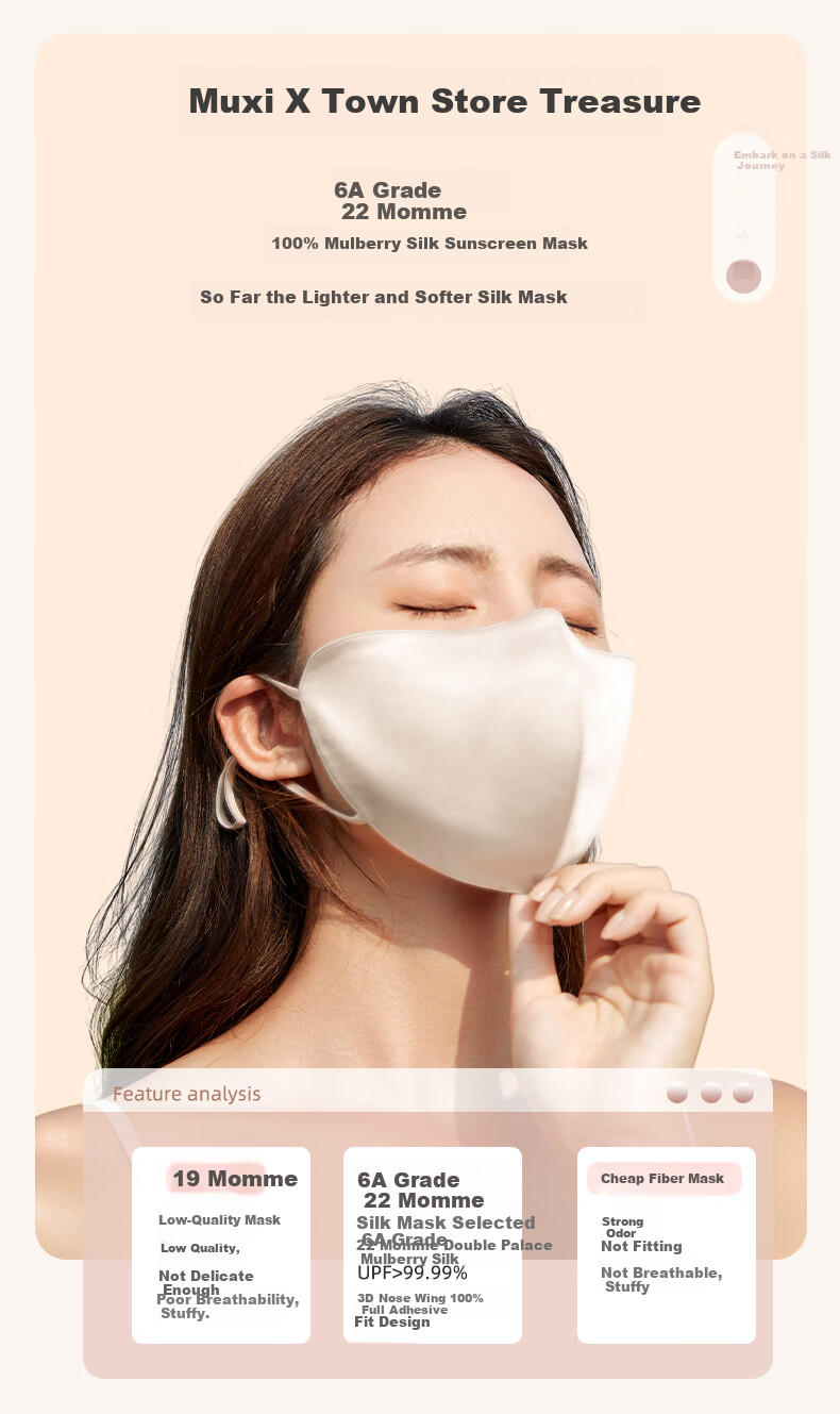 MOERCIAN 100% Silk Face Mask for Women, Sun Protection Mask, Mulberry Silk, 3D Shaped, Outdoor UV Protection Face Mask 1
