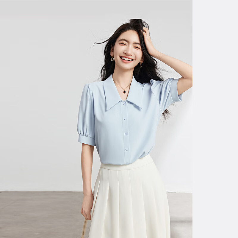 Bodexiaojie Short-Sleeve Blouse for Women, Summer Office Wear, Petite Inner Layer Top, Professional Formal Chiffon Shirt