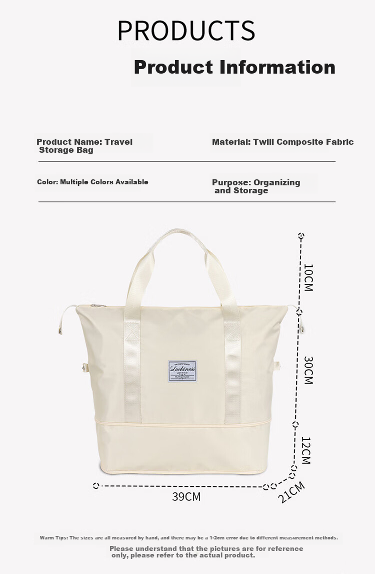 QDZX Oxford Cloth Travel Bag, Large Capacity Luggage Bag, Wet And Dry Separation, Swimming Sports Fitness Maternity Bag, Off-White, 1 Piece, 094 5
