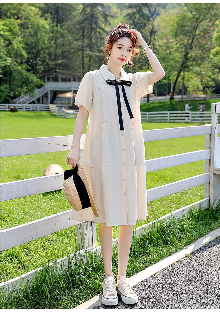 JOYNCLEON Maternity Summer Nursing Dress Short Sleeve Loose Long Dress Apricot M Jly156791 16