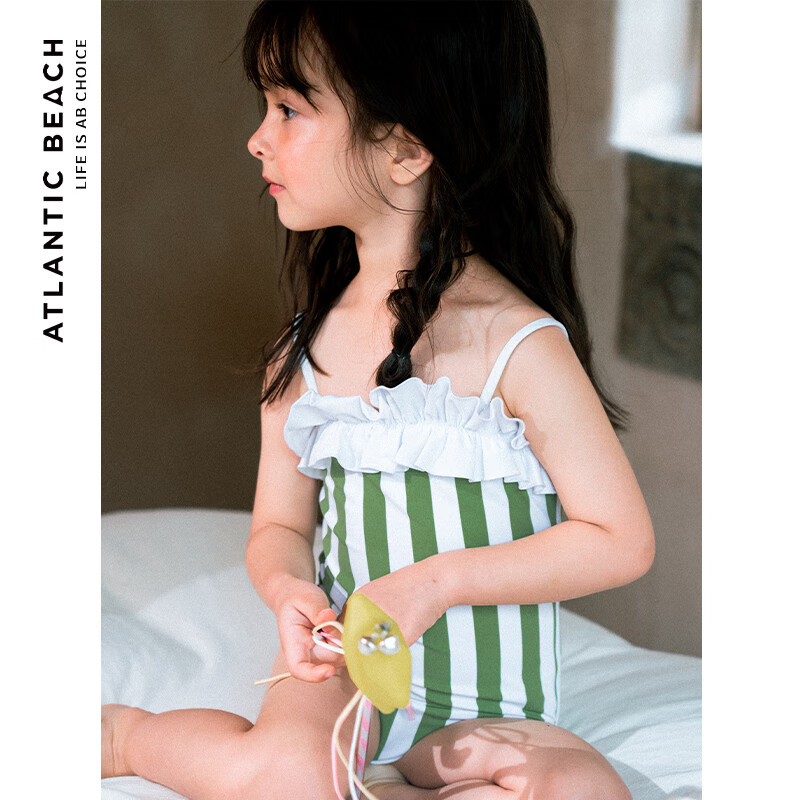 Atlanticbeach 2025 New Style Small Camisole Double Lace Swimsuit for Girls, Hot Spring Bathing Summer Vacation One-Piece Swimwear for Children And Teens