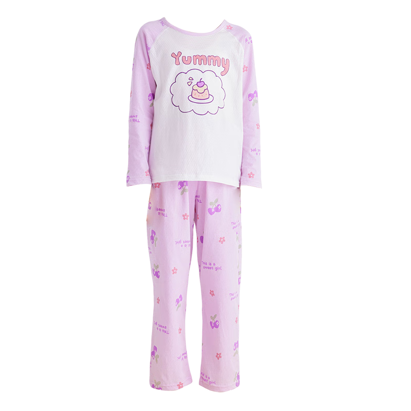 DEESHA Girls' Antibacterial Pure Cotton Pajamas, Mesh Breathable Raglan Sleeve Undershirt, Air Conditioning Wear, for Older Children's Loungewear, Size 610