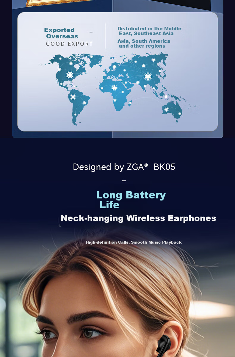 ZGA Neckband Bluetooth Earphones for Sports And Running with Long Battery Life, Large Capacity, Compatible with Apple, Huawei, Xiaomi, OPPO, Android In-Ear Headphones 2