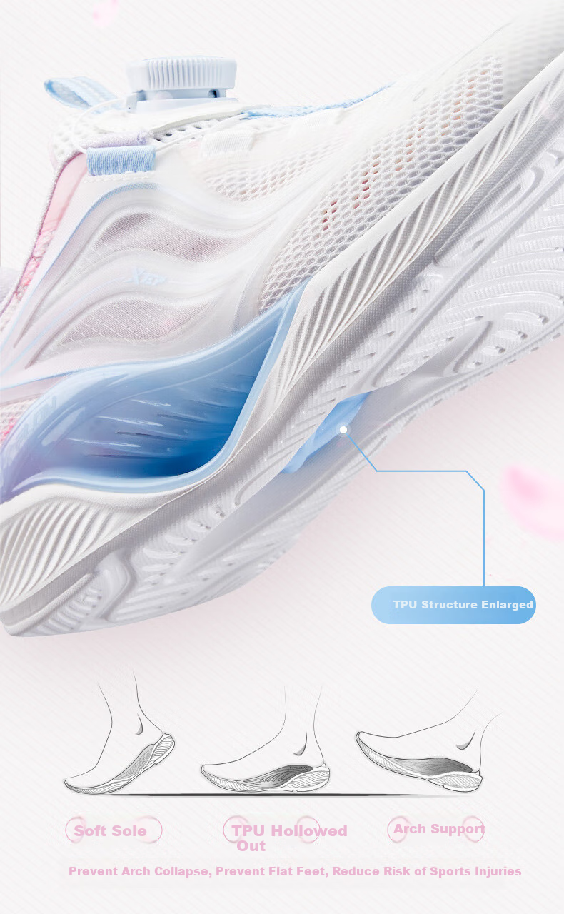 XTEP Children's Hydrogen Wind 5.0 Kids' Multi-Color Breathable Knob Running Shoes, Light Purple/snow Purple, Size 37 23