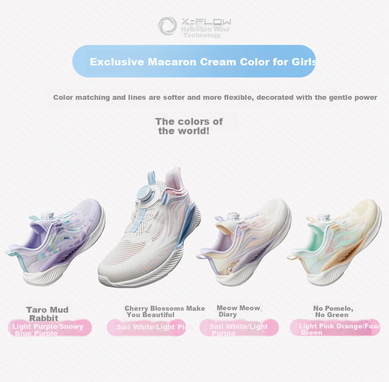 XTEP Children's Hydrogen Wind 5.0 Kids' Multi-Color Breathable Knob Running Shoes, Light Purple/snow Purple, Size 37 29